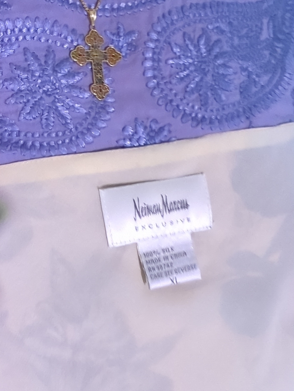Neiman Marcus Lavender Embroidered Silk Blouse
